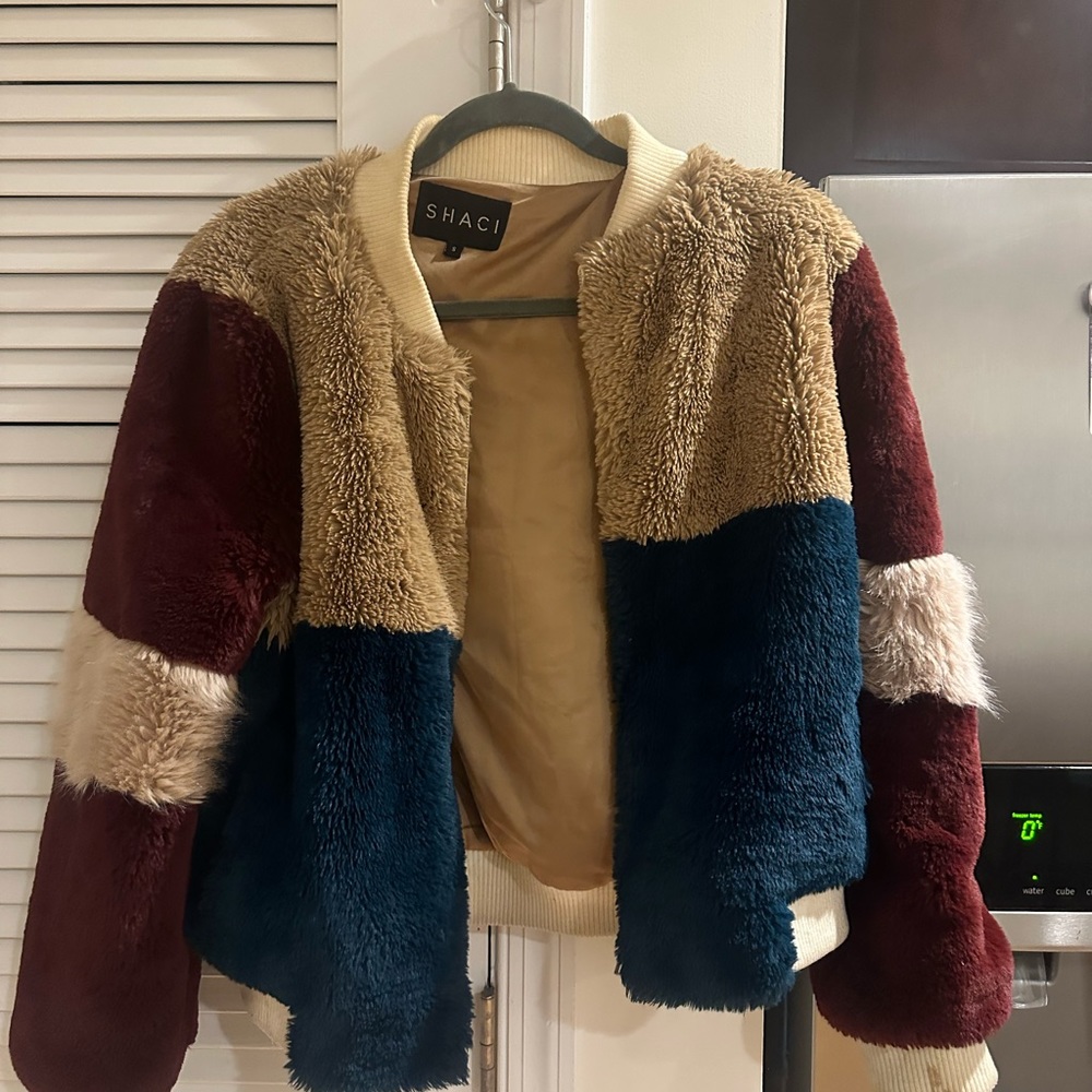 Fuzzy Color Block Coat - image 1